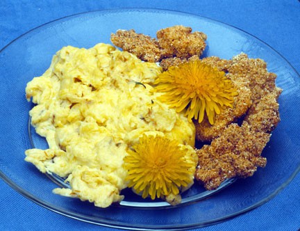 edible flowers dandelions in eggs