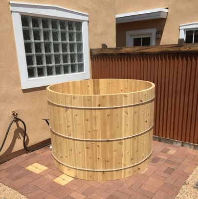 a new cedar hot tub before being filled with water