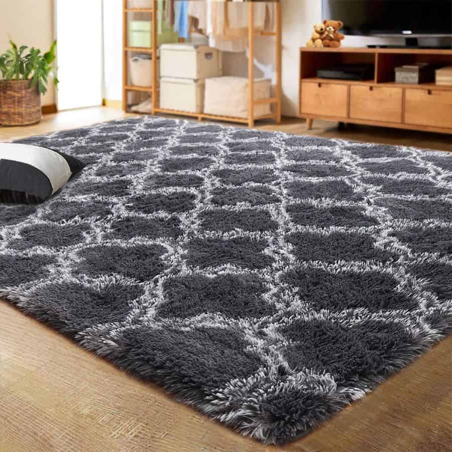 This plush area rug is perfect for a winter living room makeover on a budget.