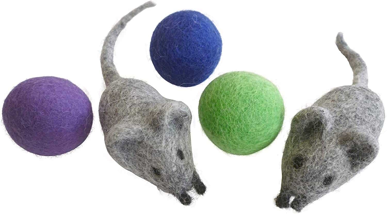 felted wool balls and mice are eco friendly cat toys