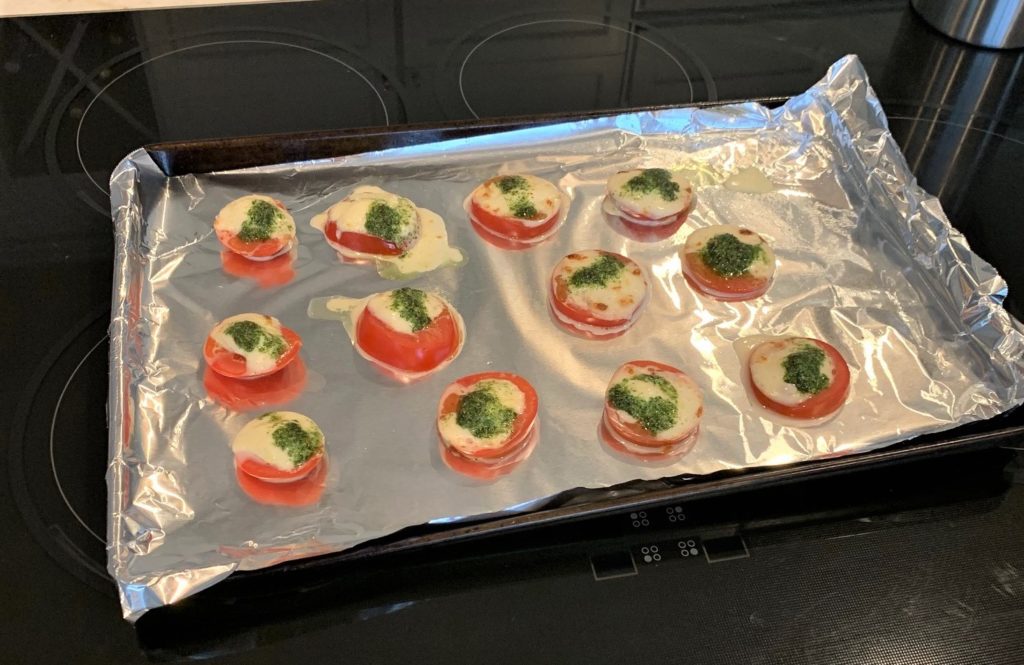 Fresh Pesto Appetizer with Tomato and Mozzarella Slices Home, Garden