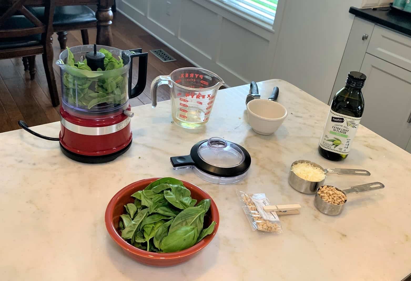 ingredients for making a fresh pesto appetizer
