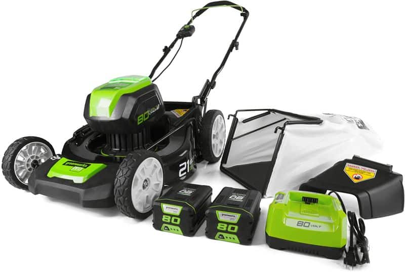 Greenworks lawn mower with batteries and charger