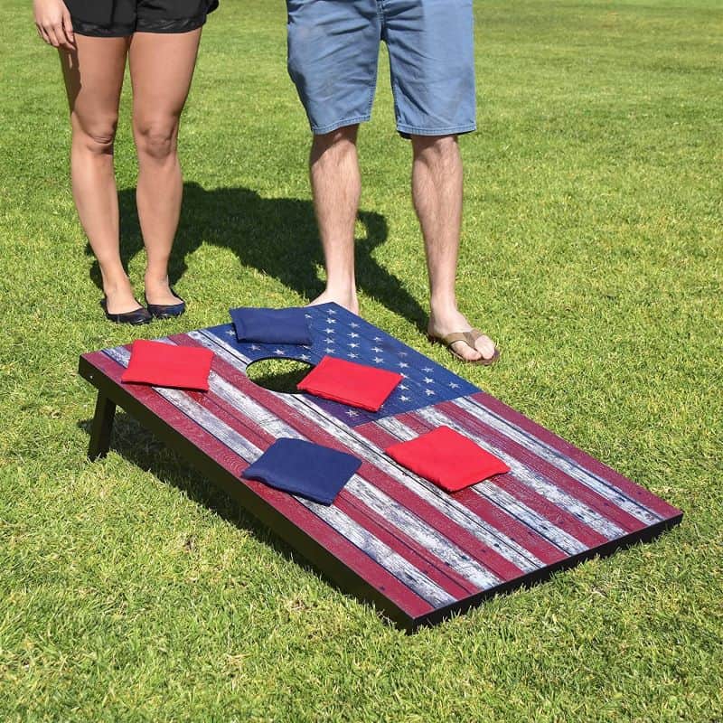 a cornhole board for playing an outdoor game