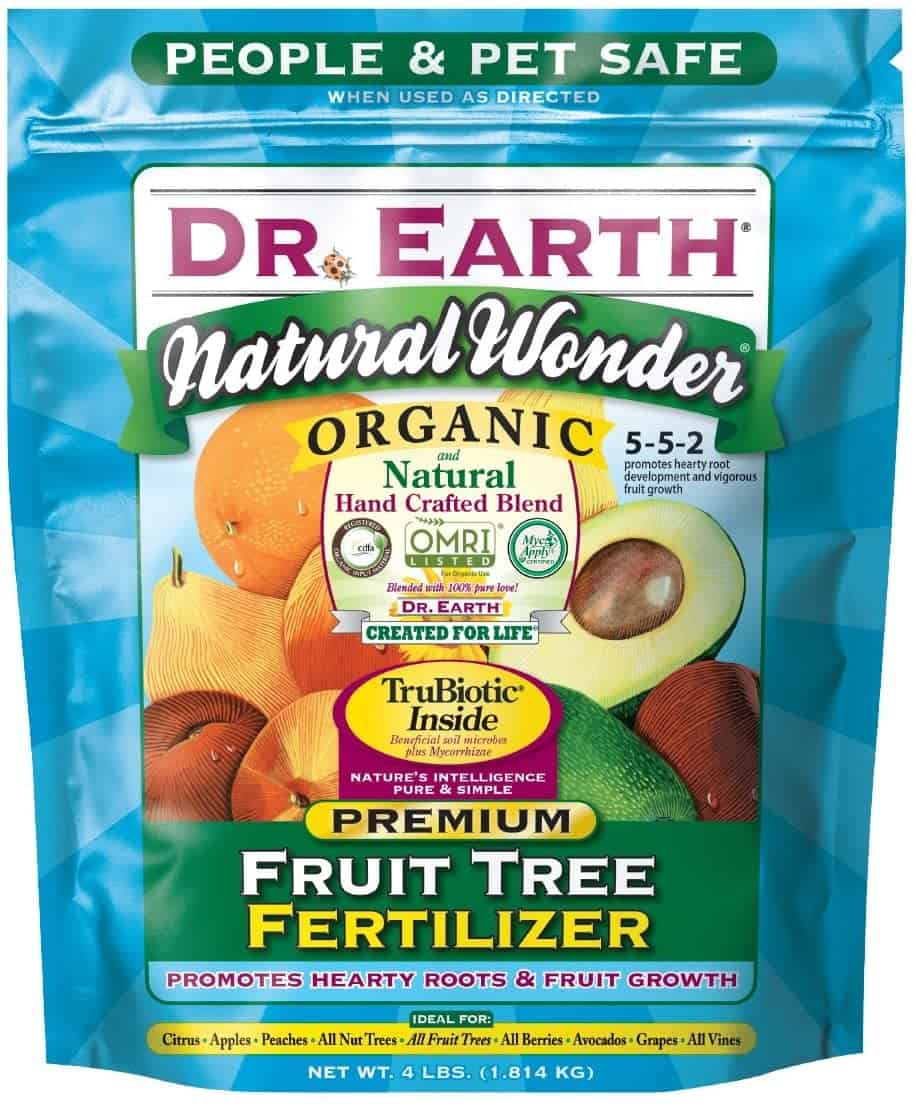 Dr Earth fruit tree fertilizer in a four pound bag