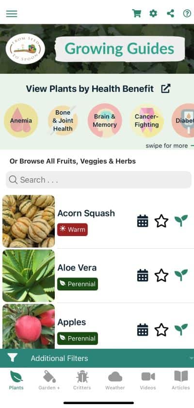 a screen shot of the From Seed to Spoon smart phone app