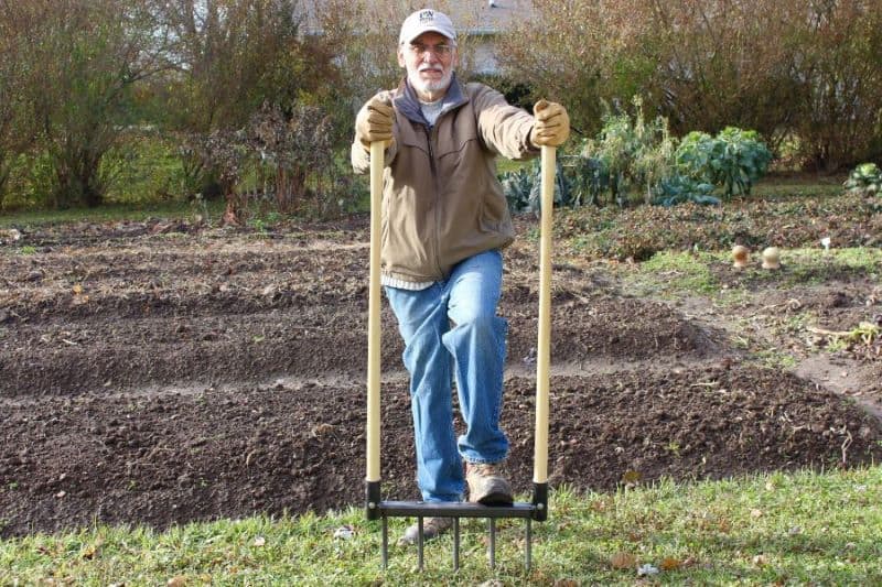 noel valdes, founder of CobraHead, with a broadfork garden tool