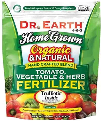 a package of Dr. Earth organic vegetable fertilizer