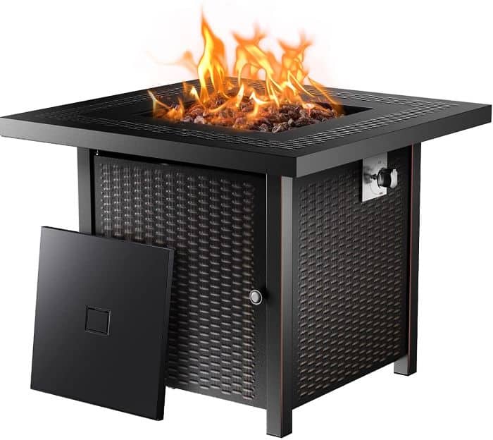 a propane fire pit table for a patio or outdoor retreat