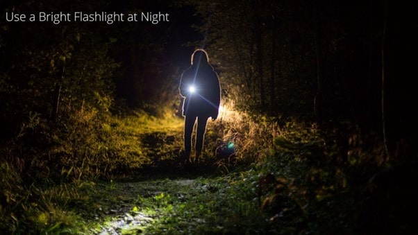 bright flashlight at night