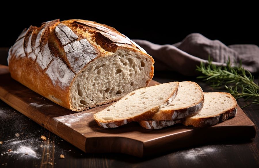 bread loaf on cutting board