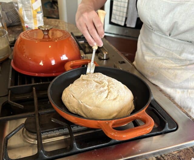 scoring sourdough bread dough
