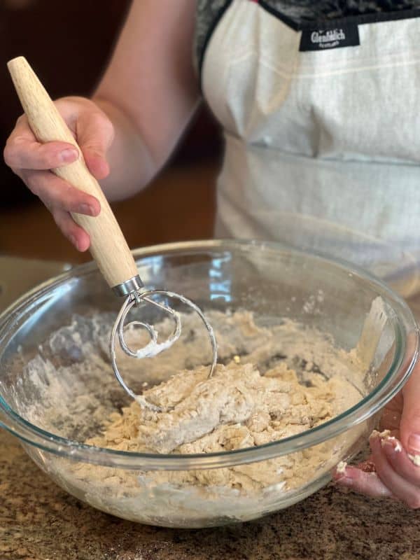 bread wisk is used to mix the dough