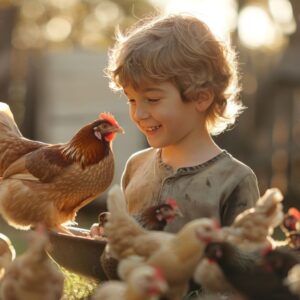boys with backyard chickens