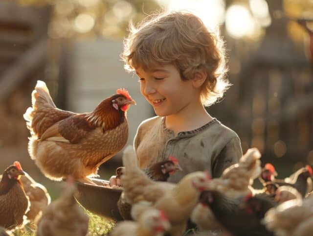 boys with backyard chickens