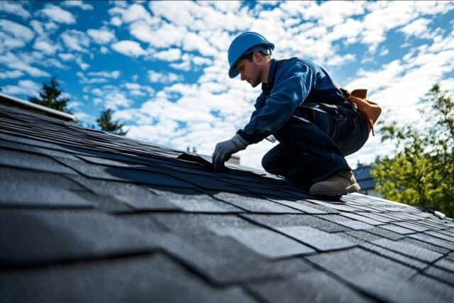 man repairing home roof