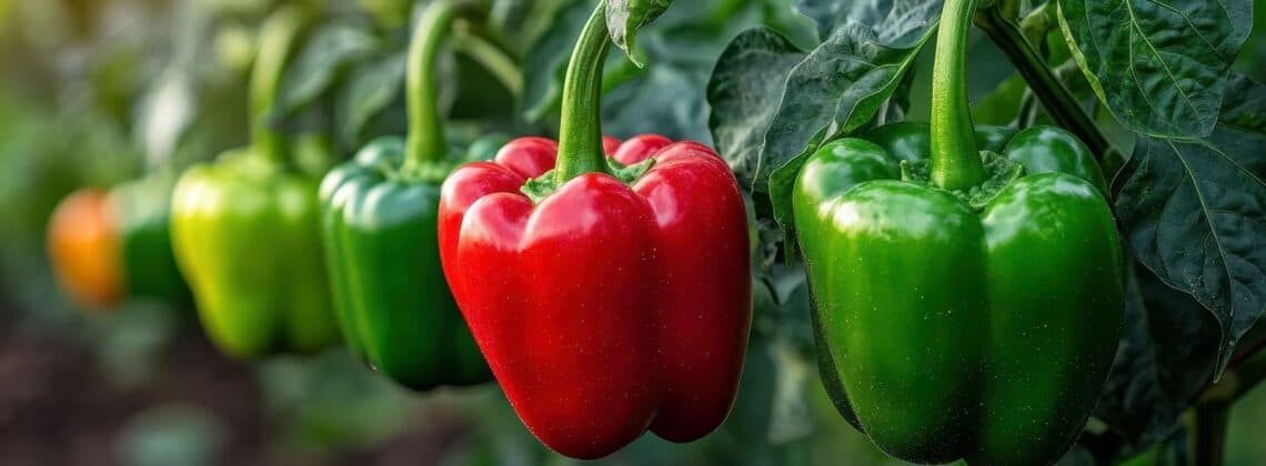 bell peppers growing in garden