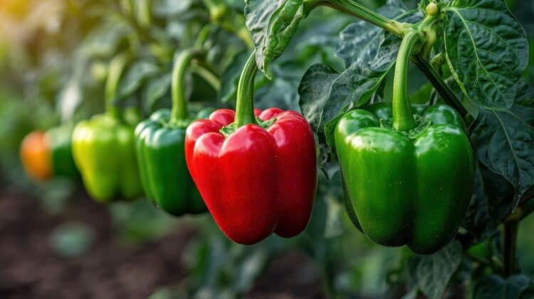 bell peppers growing in garden