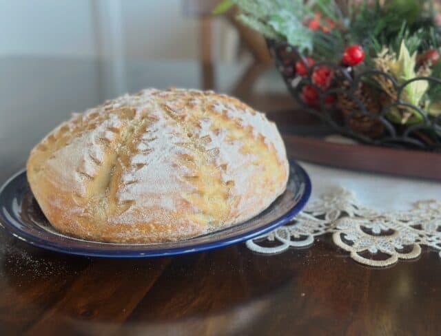 fresh loaf of home baked sourdough bread