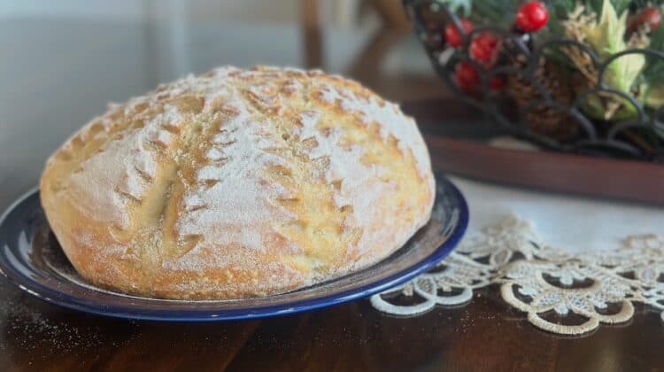 fresh loaf of home baked sourdough bread